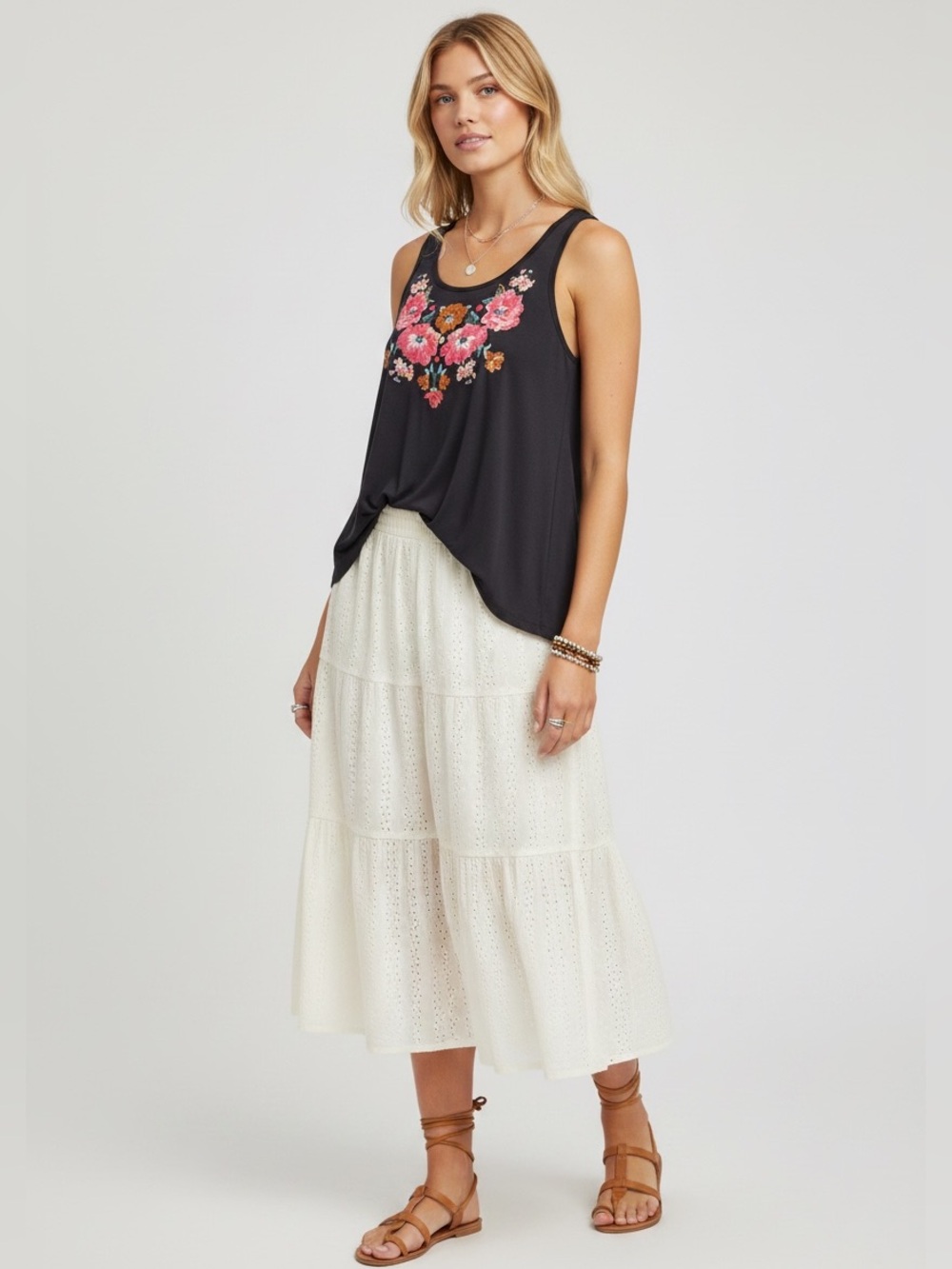 American Eagle Floral Embroidered Tank Top Women’s Small Navy Blue Boho Hippie